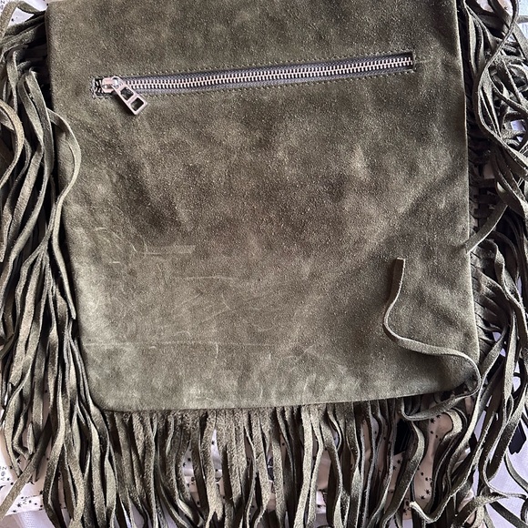 Zadig & Voltaire Rockson Fringes Suede Crossbody Boho Bag military green - Picture 6 of 8